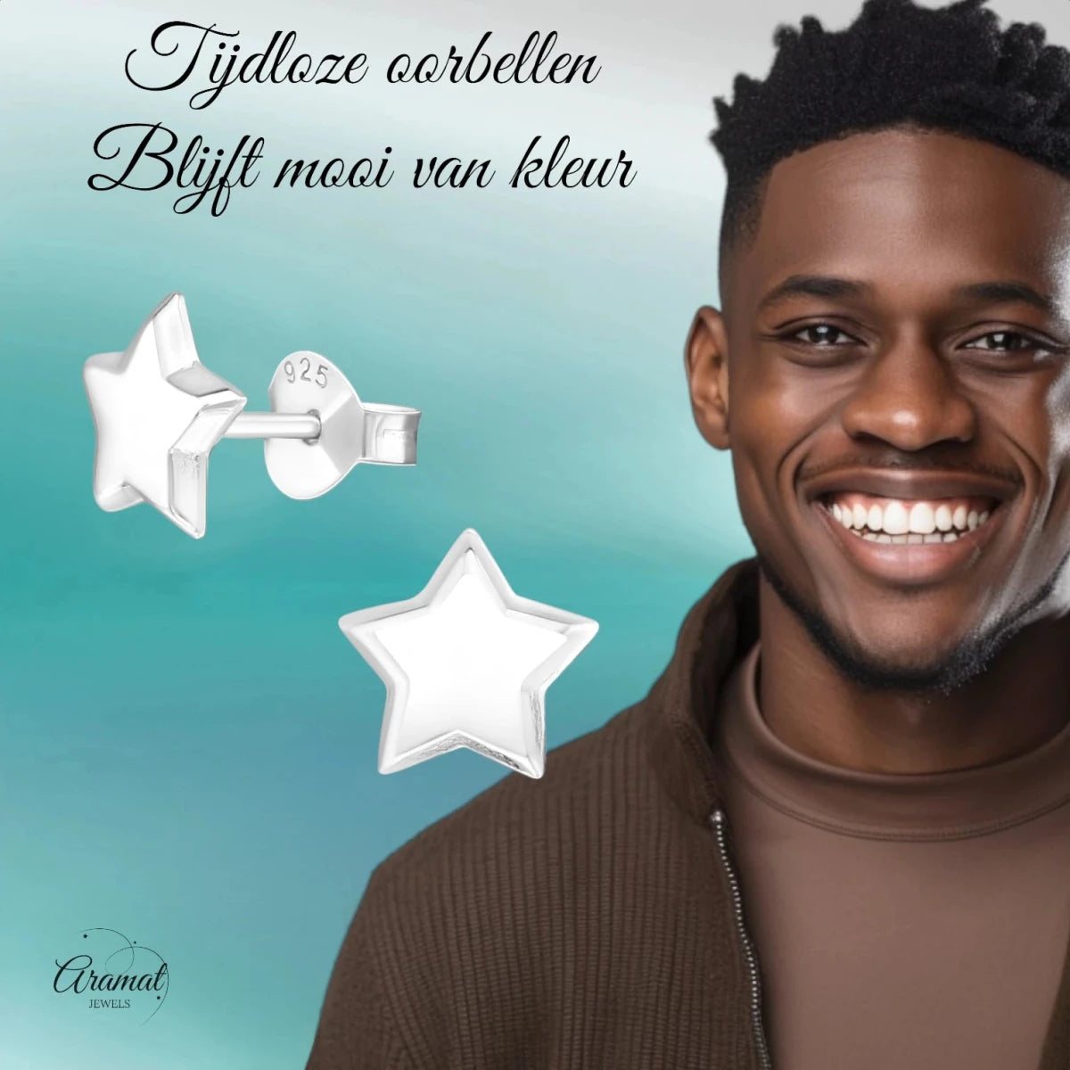 925 Sterling Zilveren Sterretjes Oorknopjes 8mm – Hoogglans Gepolijst - Aramat Jewels - Oorbellen - cadeautip