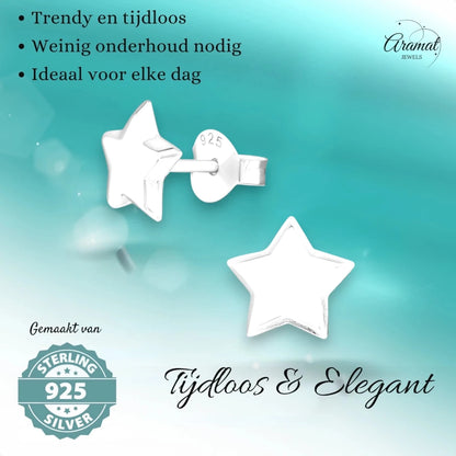 925 Sterling Zilveren Sterretjes Oorknopjes 8mm – Hoogglans Gepolijst - Aramat Jewels - Oorbellen - cadeautip