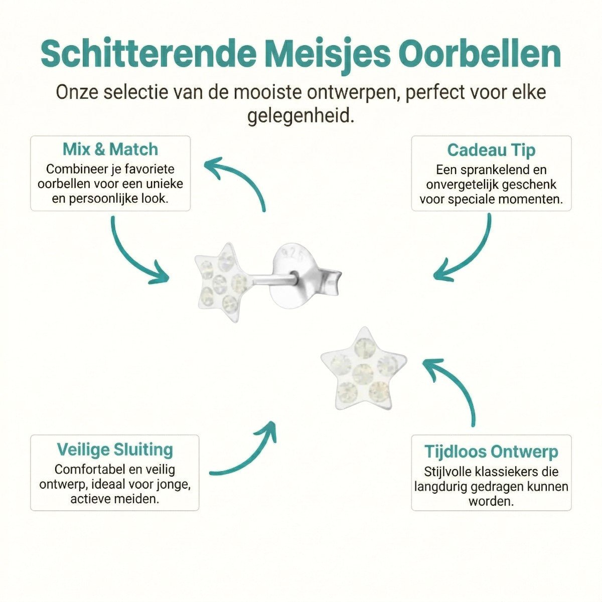 925 Sterling Zilveren Sterretjes Oorknopjes met Opaal Wit Kristal 5mm - Aramat Jewels - Oorbellen - cadeautip