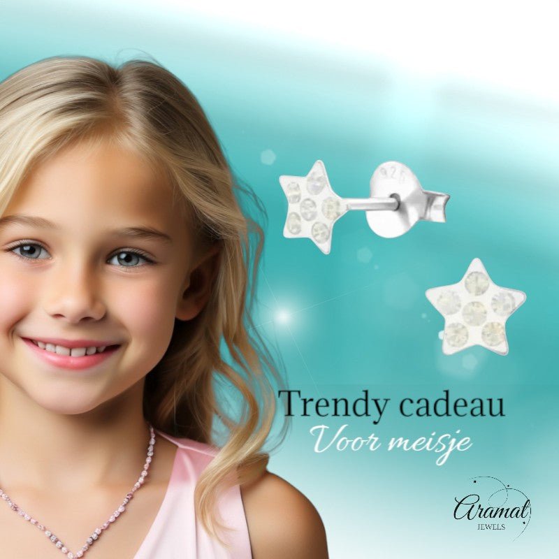 925 Sterling Zilveren Sterretjes Oorknopjes met Opaal Wit Kristal 5mm - Aramat Jewels - Oorbellen - cadeautip