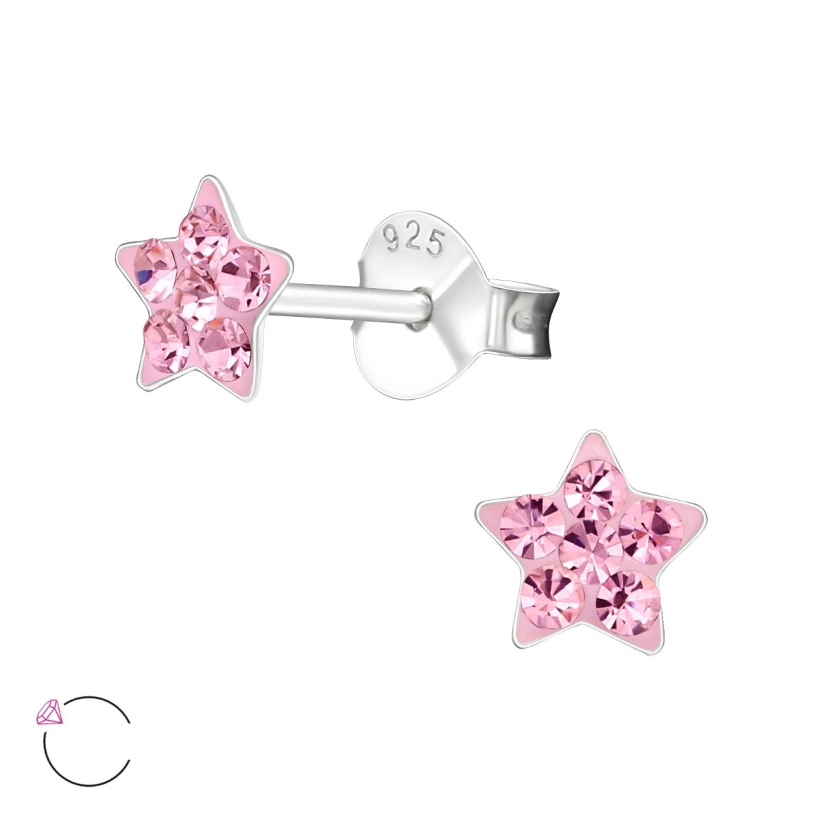 925 Sterling Zilveren Sterretjes Oorknopjes met Roze Kristal 5mm - Aramat Jewels - Oorbellen - cadeautip