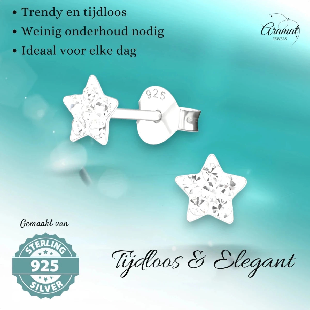 925 Sterling Zilveren Sterretjes Oorknopjes met Transparant Kristal 5mm - Aramat Jewels - Oorbellen - cadeautip