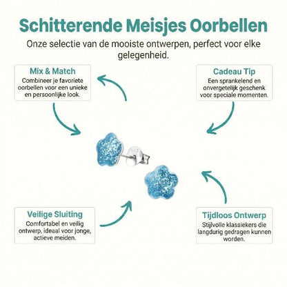 925 Zilveren Kinderoorbellen Blauwe Glitter Bloem 8mm - Aramat Jewels - Oorbellen - cadeautip