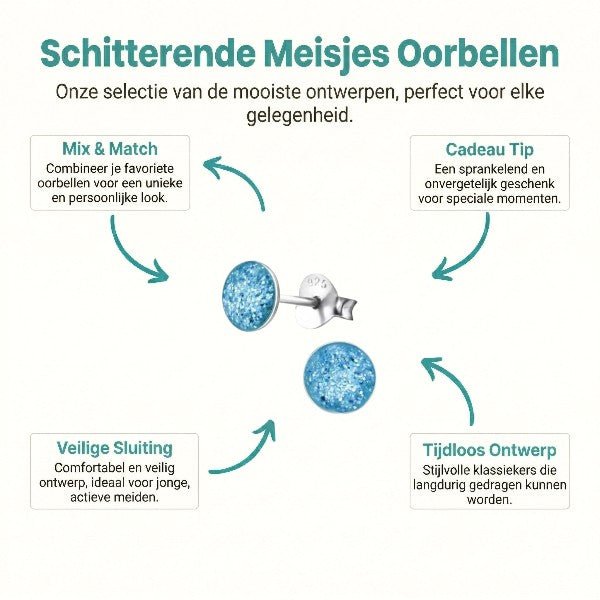 925 Zilveren Kinderoorbellen Blauwe Glitter Rond 5mm - Aramat Jewels - Oorbellen - cadeautip