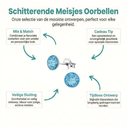 925 Zilveren Kinderoorbellen Blauwe Glitter Rond 5mm - Aramat Jewels - Oorbellen - cadeautip