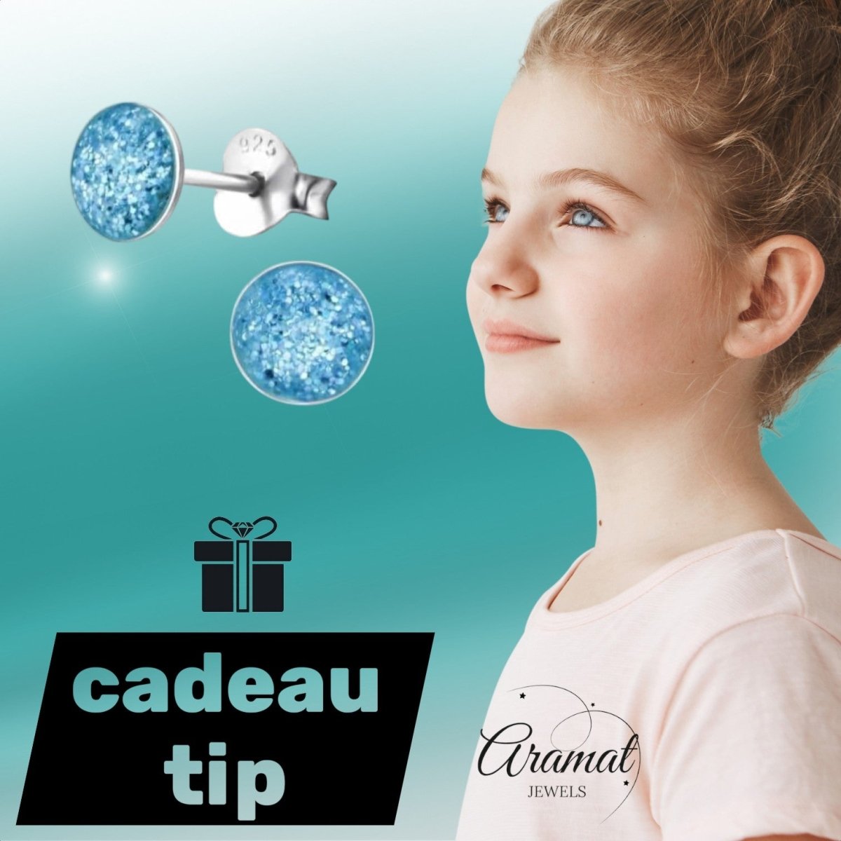 925 Zilveren Kinderoorbellen Blauwe Glitter Rond 5mm - Aramat Jewels - Oorbellen - cadeautip