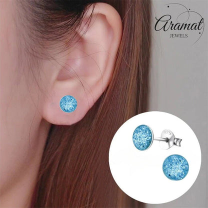 925 Zilveren Kinderoorbellen Blauwe Glitter Rond 5mm - Aramat Jewels - Oorbellen - cadeautip