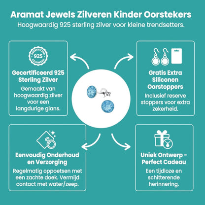 925 Zilveren Kinderoorbellen Blauwe Glitter Rond 5mm - Aramat Jewels - Oorbellen - cadeautip
