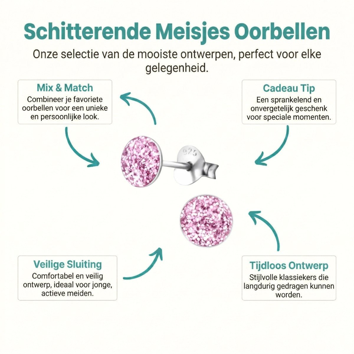 925 Zilveren Kinderoorbellen Paarse Glitter Rond 5mm - Aramat Jewels - Oorbellen - cadeautip