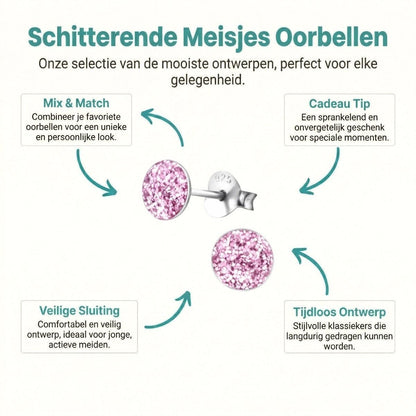 925 Zilveren Kinderoorbellen Paarse Glitter Rond 5mm - Aramat Jewels - Oorbellen - cadeautip