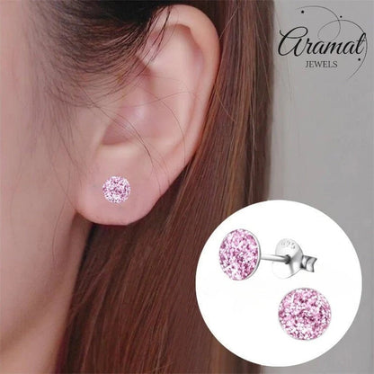 925 Zilveren Kinderoorbellen Paarse Glitter Rond 5mm - Aramat Jewels - Oorbellen - cadeautip