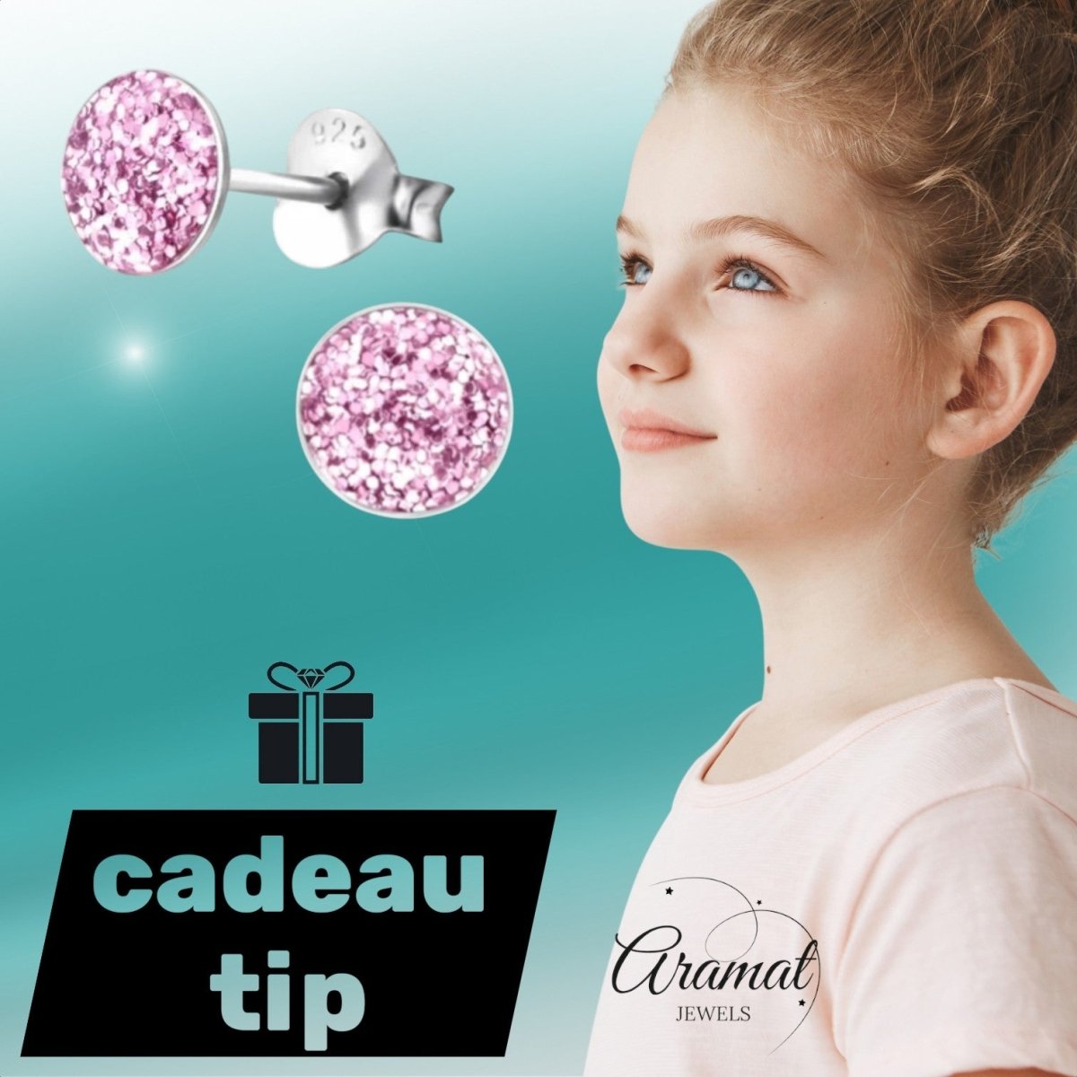 925 Zilveren Kinderoorbellen Paarse Glitter Rond 5mm - Aramat Jewels - Oorbellen - cadeautip