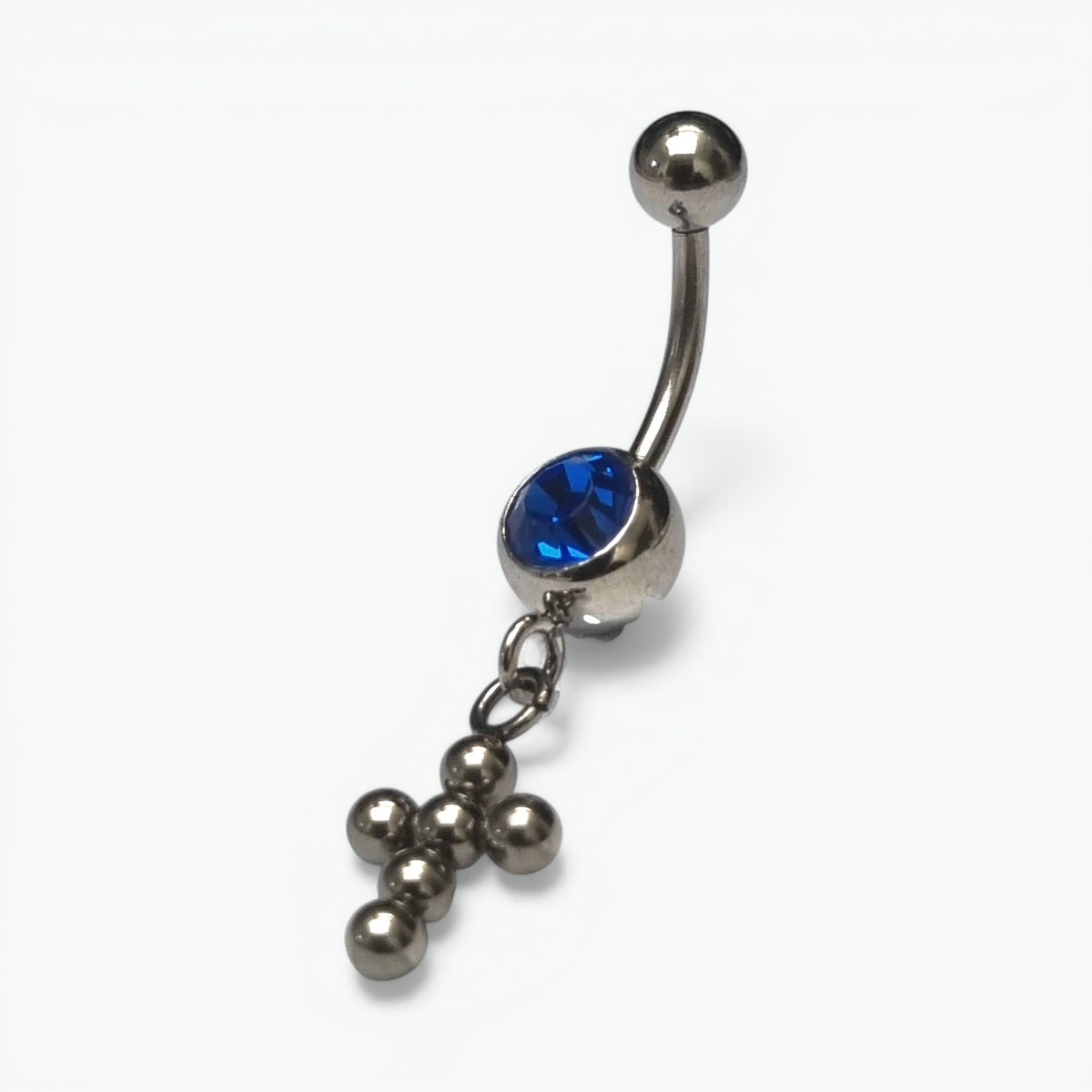 Deep Blue Steel Navel Piercing with Cross