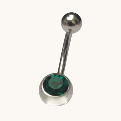 Piercing nombril en acier inoxydable avec zircon vert