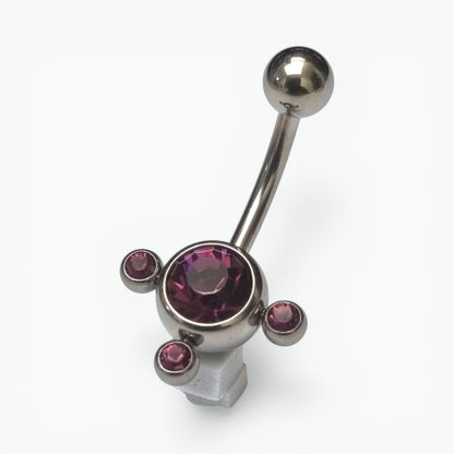 Purple Zirconia Belly Button Piercing - Stylish 3 Dots