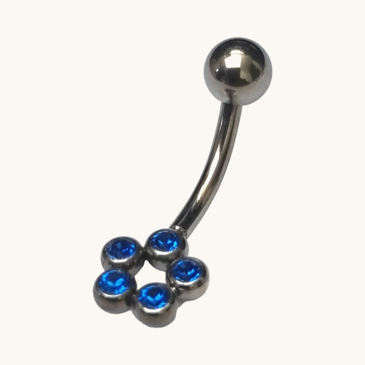 Steel Navel Piercing with Sapphire Blue Zirconia