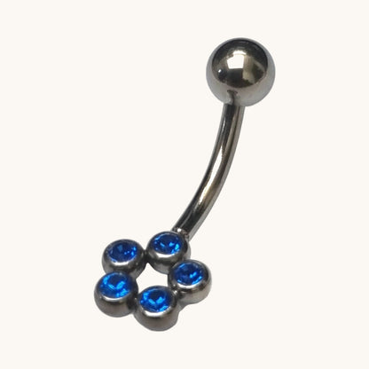 Steel Navel Piercing with Sapphire Blue Zirconia