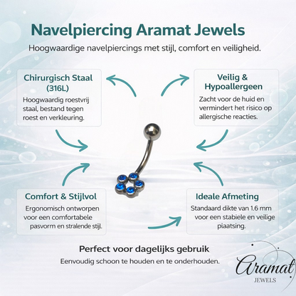 Steel Navel Piercing with Sapphire Blue Zirconia