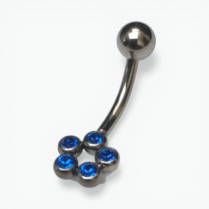 Steel Navel Piercing with Sapphire Blue Zirconia
