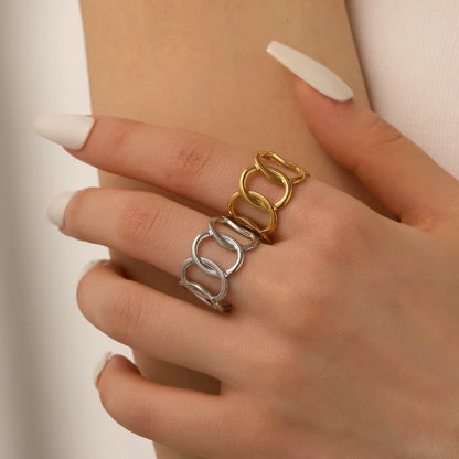 Brede One Size Ring RVS met Ovale Schakels (13 mm)