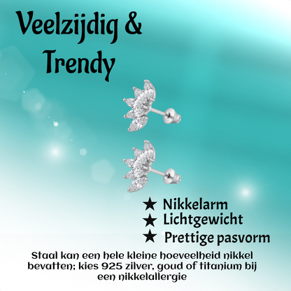 Stalen Zirkonia Waaiertjes Oorbellen 10mm Schroefsluiting