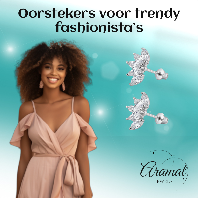 Stalen Zirkonia Waaiertjes Oorbellen 10mm Schroefsluiting