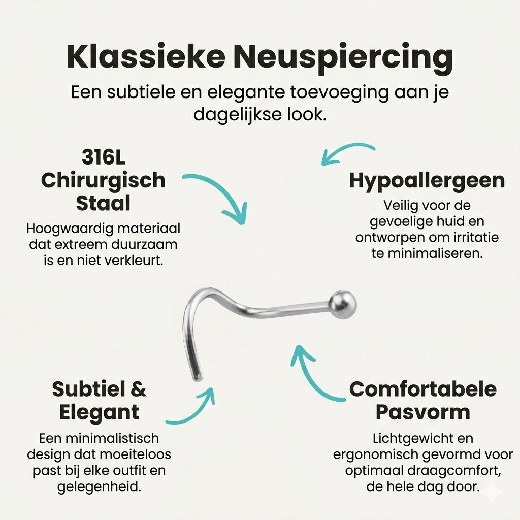 Stalen Neuspiercing Zilverkleurig Bolletje – 2mm S-staafje