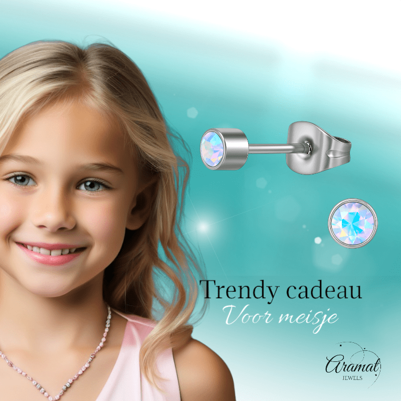 AB kristal oorstekers transparant – 4mm zilver - Aramat Jewels - Oorbellen - cadeautip