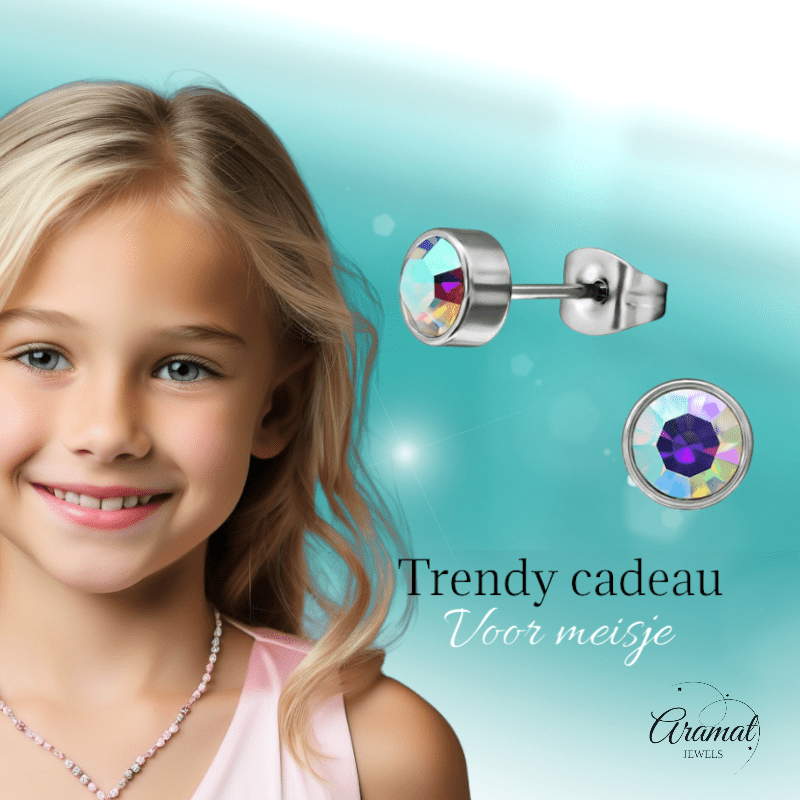 AB multikleur kristal oorstekers – 5mm zilver RVS - Aramat Jewels - Oorbellen - cadeautip
