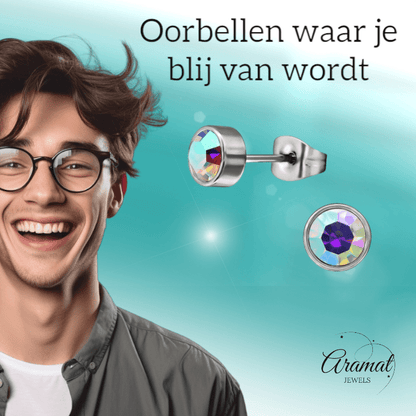 AB multikleur kristal oorstekers – 5mm zilver RVS - Aramat Jewels - Oorbellen - cadeautip