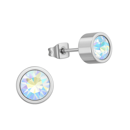 AB multikleur kristal oorstekers – 6mm zilver RVS - Aramat Jewels - Oorbellen - cadeautip
