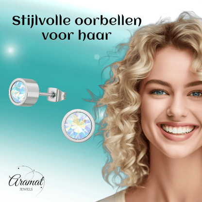 AB multikleur kristal oorstekers – 6mm zilver RVS - Aramat Jewels - Oorbellen - cadeautip