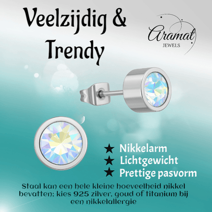AB multikleur kristal oorstekers – 6mm zilver RVS - Aramat Jewels - Oorbellen - cadeautip