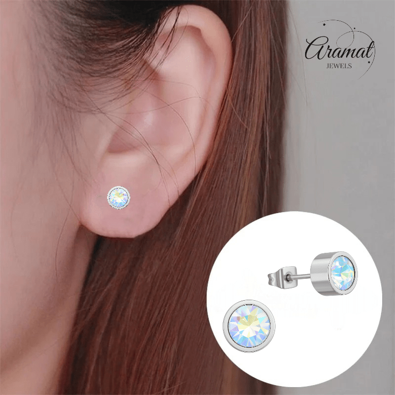 AB multikleur kristal oorstekers – 6mm zilver RVS - Aramat Jewels - Oorbellen - cadeautip