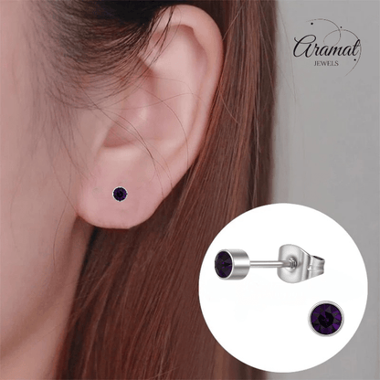 Amethist paarse kristal oorstekers – 4mm RVS - Aramat Jewels - Oorbellen - cadeautip