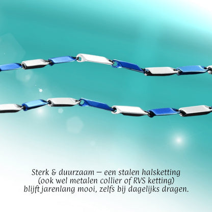 Aramat Jewels bicolor bamboo ketting van blauw en zilverkleurig RVS, 60cm lang en 3mm breed voor heren en dames.
