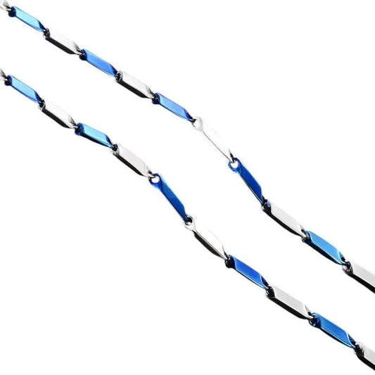 Aramat Jewels bicolor bamboo schakelketting van 60cm in blauw en zilverkleurig roestvrij staal voor heren en dames.