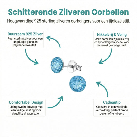 Aramat Jewels 925 sterling silver children's stud earrings with blue glitter, round 5mm.