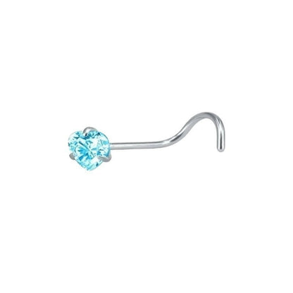 Aramat Jewels blue zirconia nose stud in round, star, and heart shapes. Made of steel.