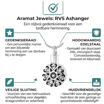 Aramat Jewels silver-tone round Celtic cremation ash pendant with black enamel and clear cubic zirconia stones.