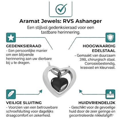 Aramat Jewels Zwart Hartje Stalen Crematiehanger – Gedenksieraad zonder ketting