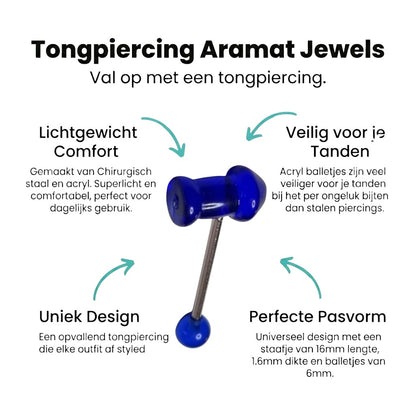 Aramat Jewels dark blue acrylic tongue piercing with a novelty penis shape and silver barbell.