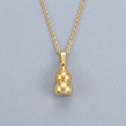 Aramat Jewels gold-tone stainless steel gourd-shaped ash pendant necklace, 3x1.4cm, water-resistant, symbolic of luck and protection.