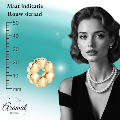 Aramat Jewels gold-tone stainless steel circular pendant with heart motifs, 20x20mm, water-resistant memorial jewelry.