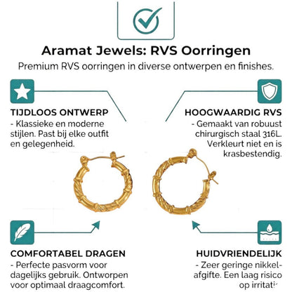 Aramat Jewels gold-tone stainless steel hoop earrings with a twisted and smooth pattern, 22mm