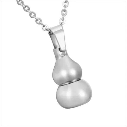 Aramat Jewels gourd-shaped ash pendant in silver-tone stainless steel, 3x1.4cm, with a screw closure.