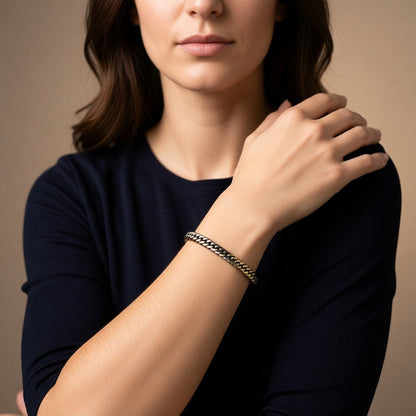 Aramat Jewels dubbele gourmet armband van edelstaal, 6mm breed en 21cm lang, zilverkleurig met karabijnslot.