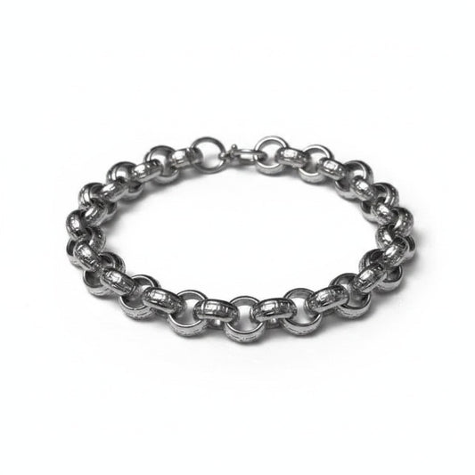 Aramat Jewels zilverkleurige roestvrijstalen armband met klassiek Grieks motief en schakelontwerp.