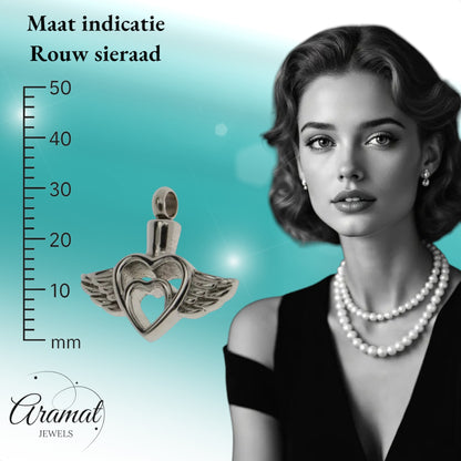 Aramat Jewels silver-tone stainless steel heart and wing cremation pendant, 2.5x2.7cm, for ashes or lock of hair.