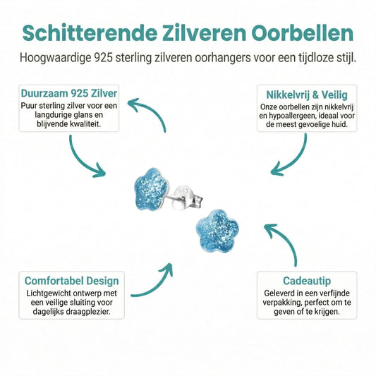 Aramat Jewels 925 zilveren kinderoorbellen met blauwe glitter bloem 8mm